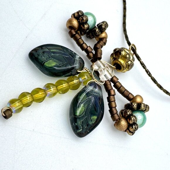 Robin Goodfellow Designs Dragonfly Pendant Necklace Swarovski Crystals Beads - Picture 5 of 6